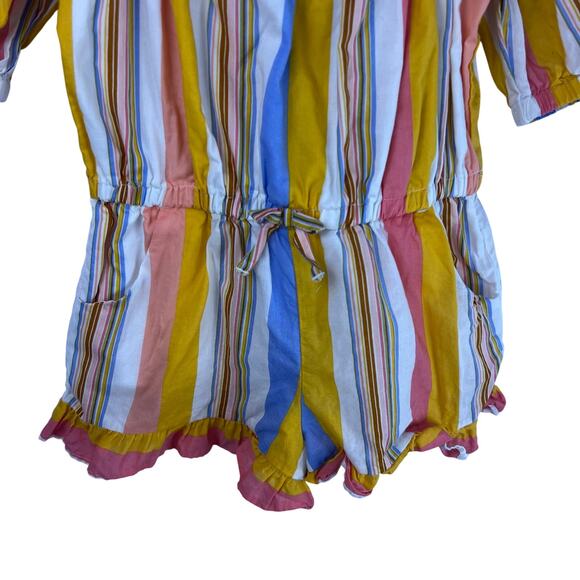 Janie and Jack, Striped Ruffle Romper, Multicolor Cotton, Summer Playwear - Picture 3 of 11